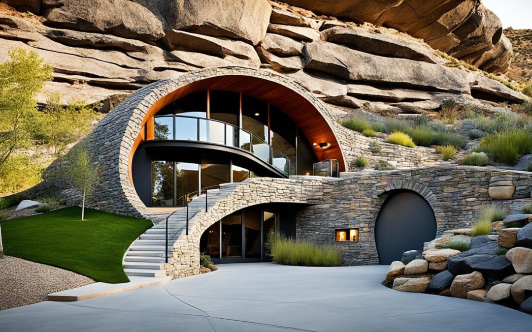 Arquitetura de casas com conceito de caverna subterrânea