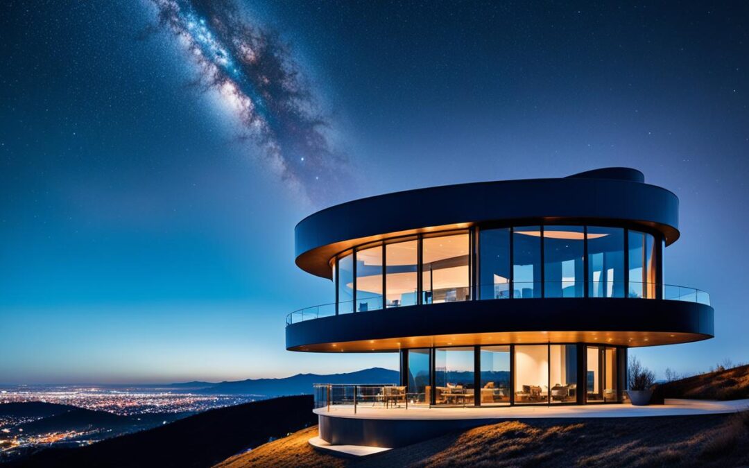 Arquitetura de casas com conceito de observatório astronômico