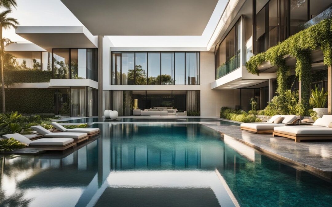 Piscinas e áreas de entretenimento em residências luxuosas